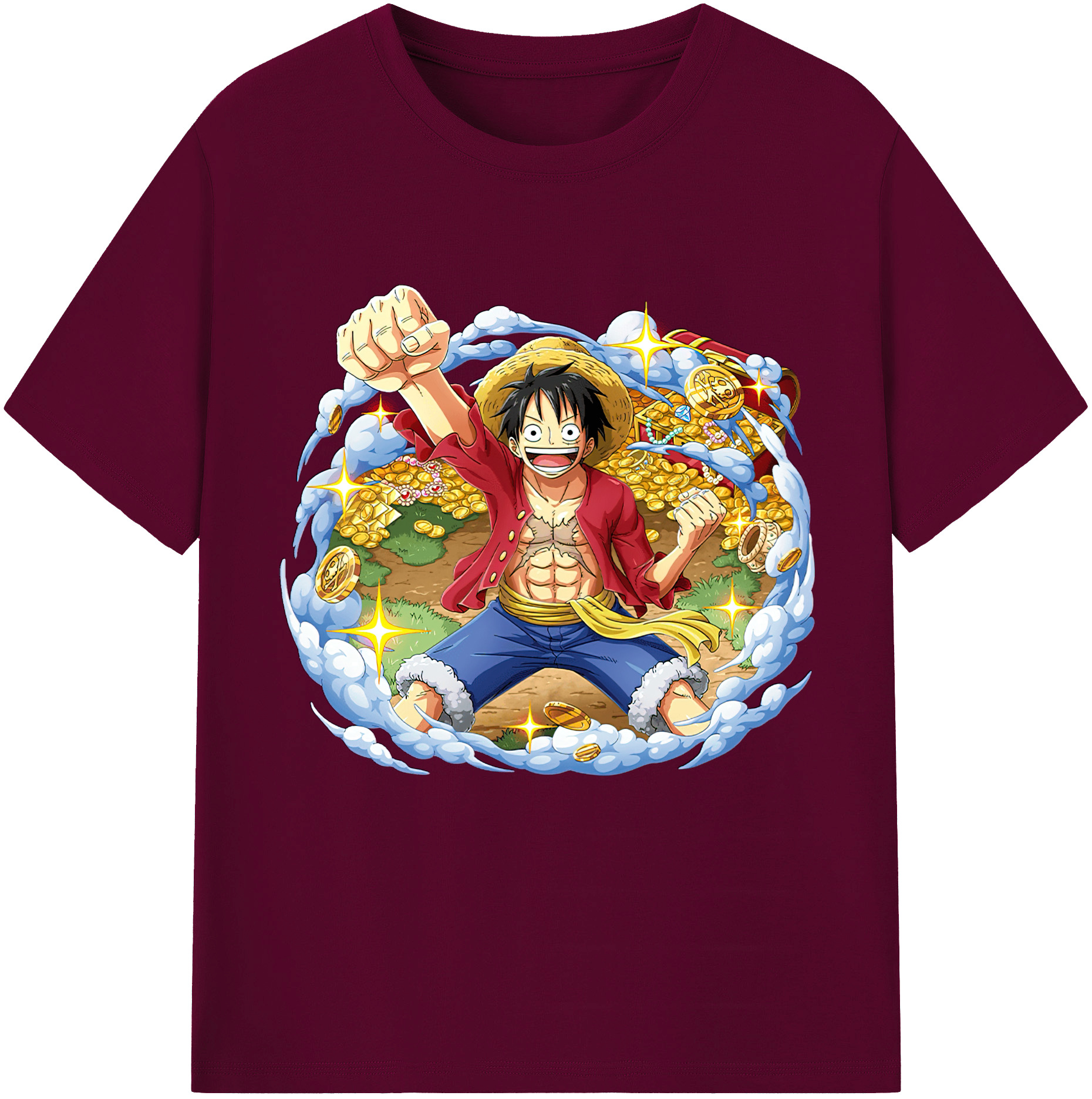ワンピース モンキー・D・ルフィ ONE PIECE Monkey D. Luffy レディースカジュアルプリントTシャツ（綿100％）